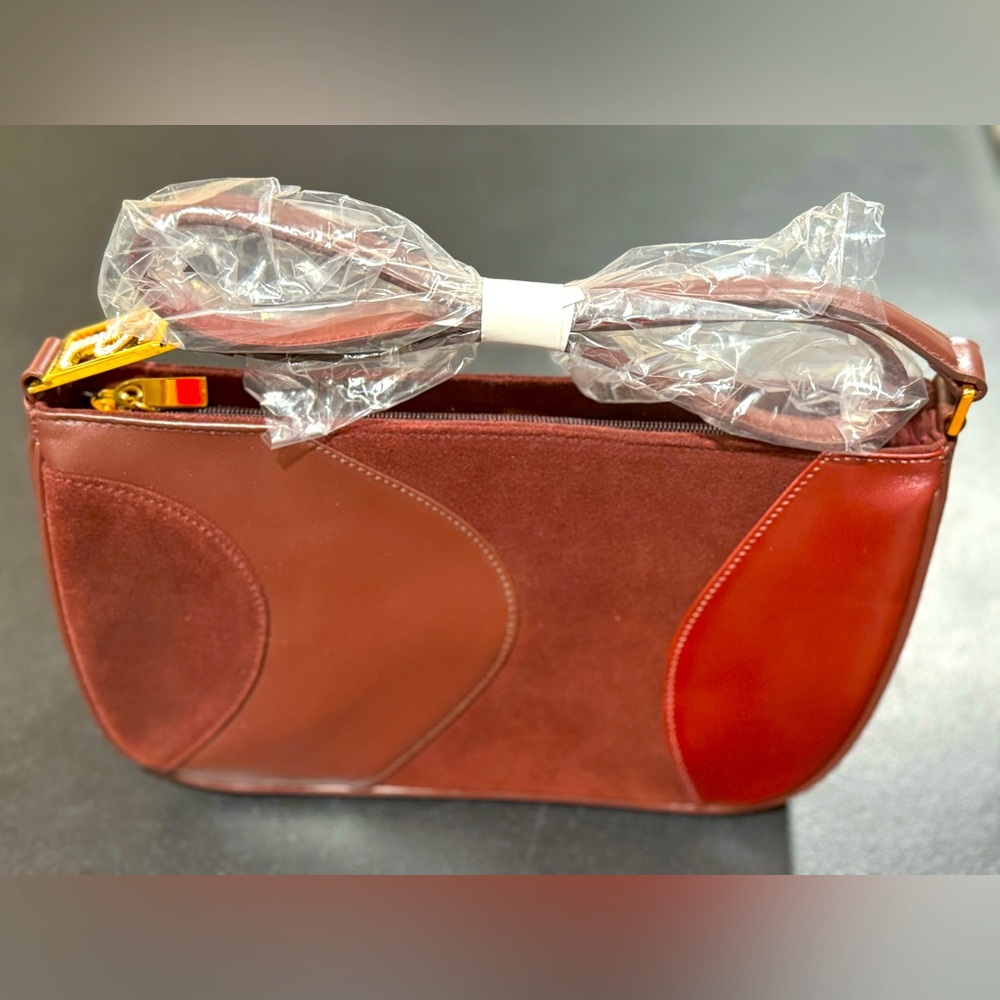 Susan Lucci Shoulder Handbag Small Burgundy Leather & Suede NEW